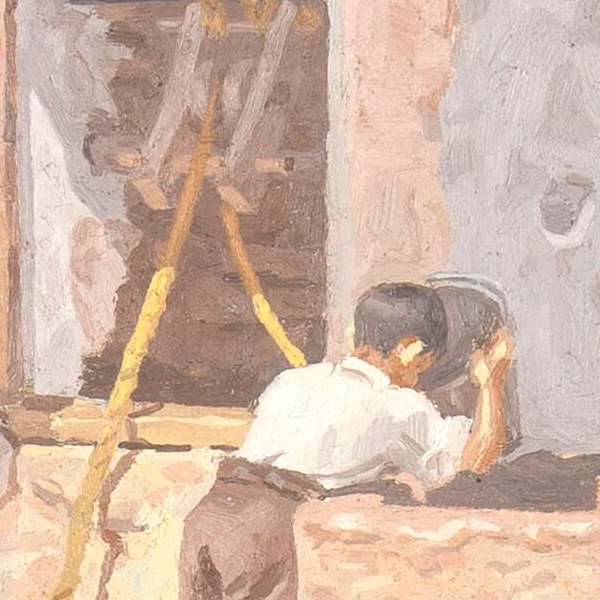 Boy drinking water from a bucket - Detail