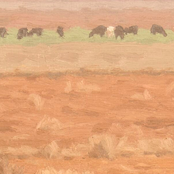 Flock of sheep. Foggy landscape - Detail